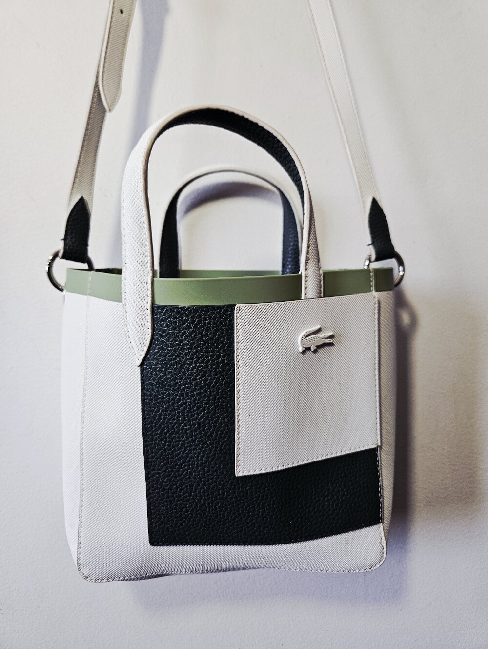 Lacoste Shoulder Tote Bag Tennis Style Faux Leather Handbag - Picture 4 of 6